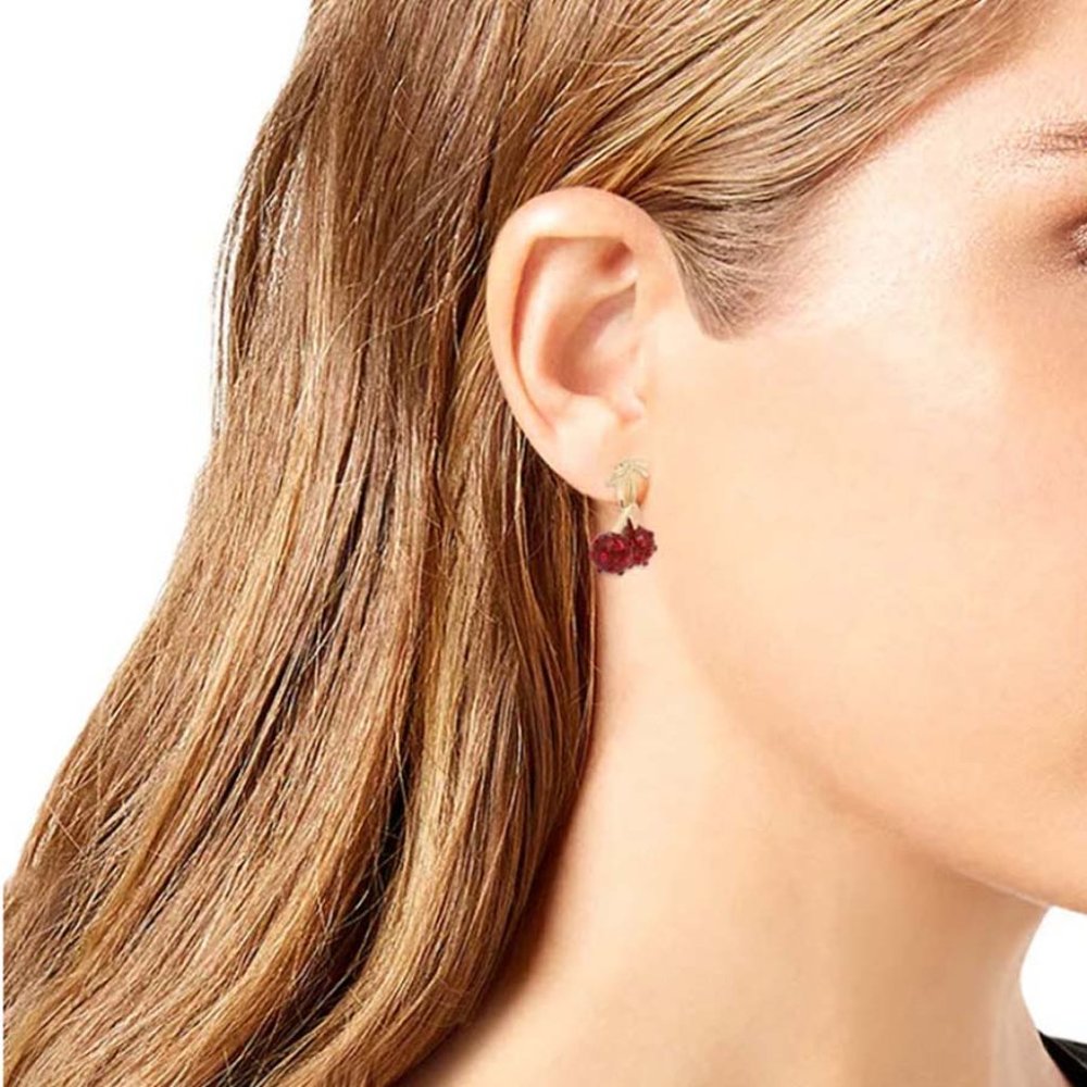 Betsey Johnson Gold-Tone Pavé Cherry Drop Earrings - Picture 3 of 7